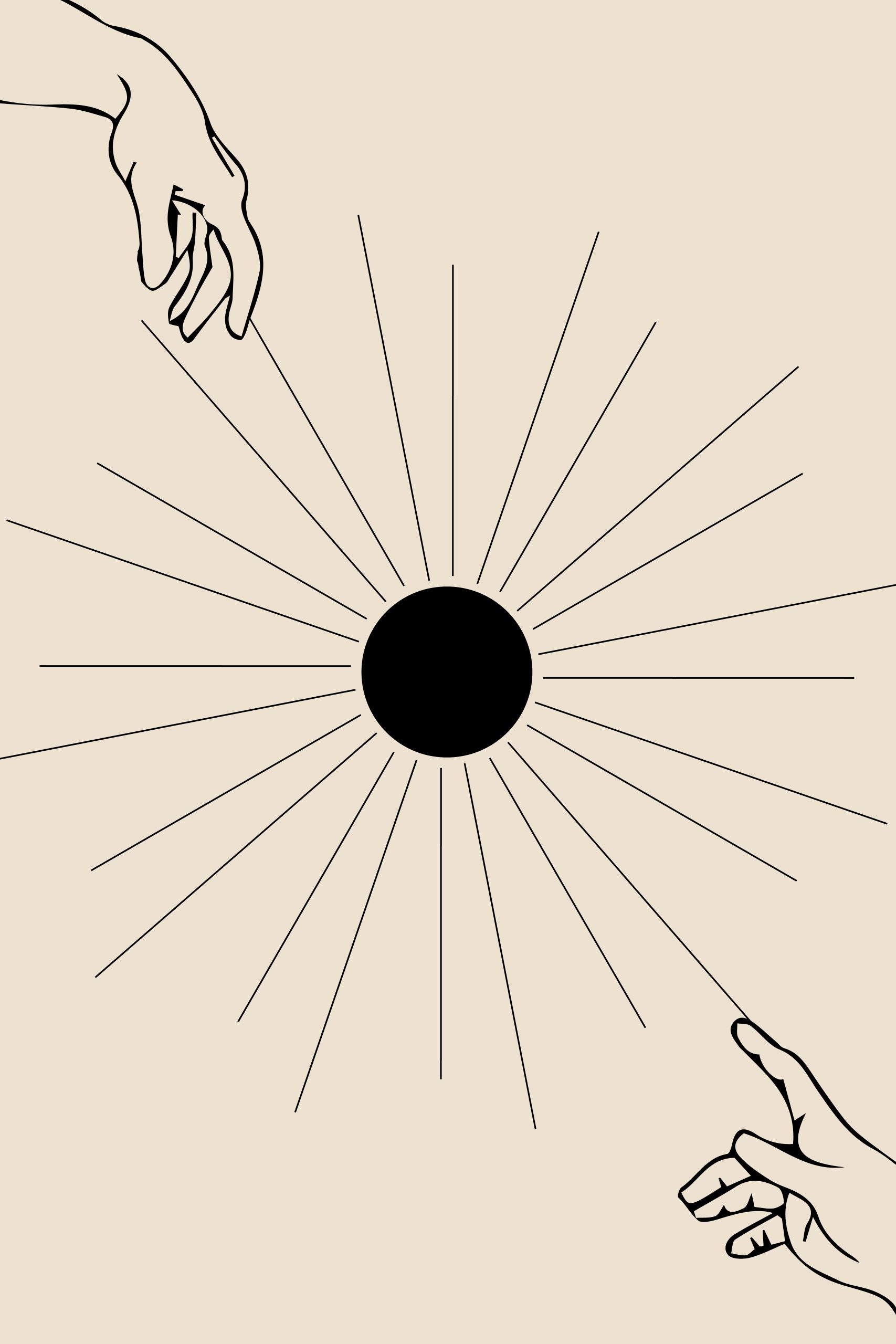 Boho Abstract Hands and Sunburst Digital Art Print