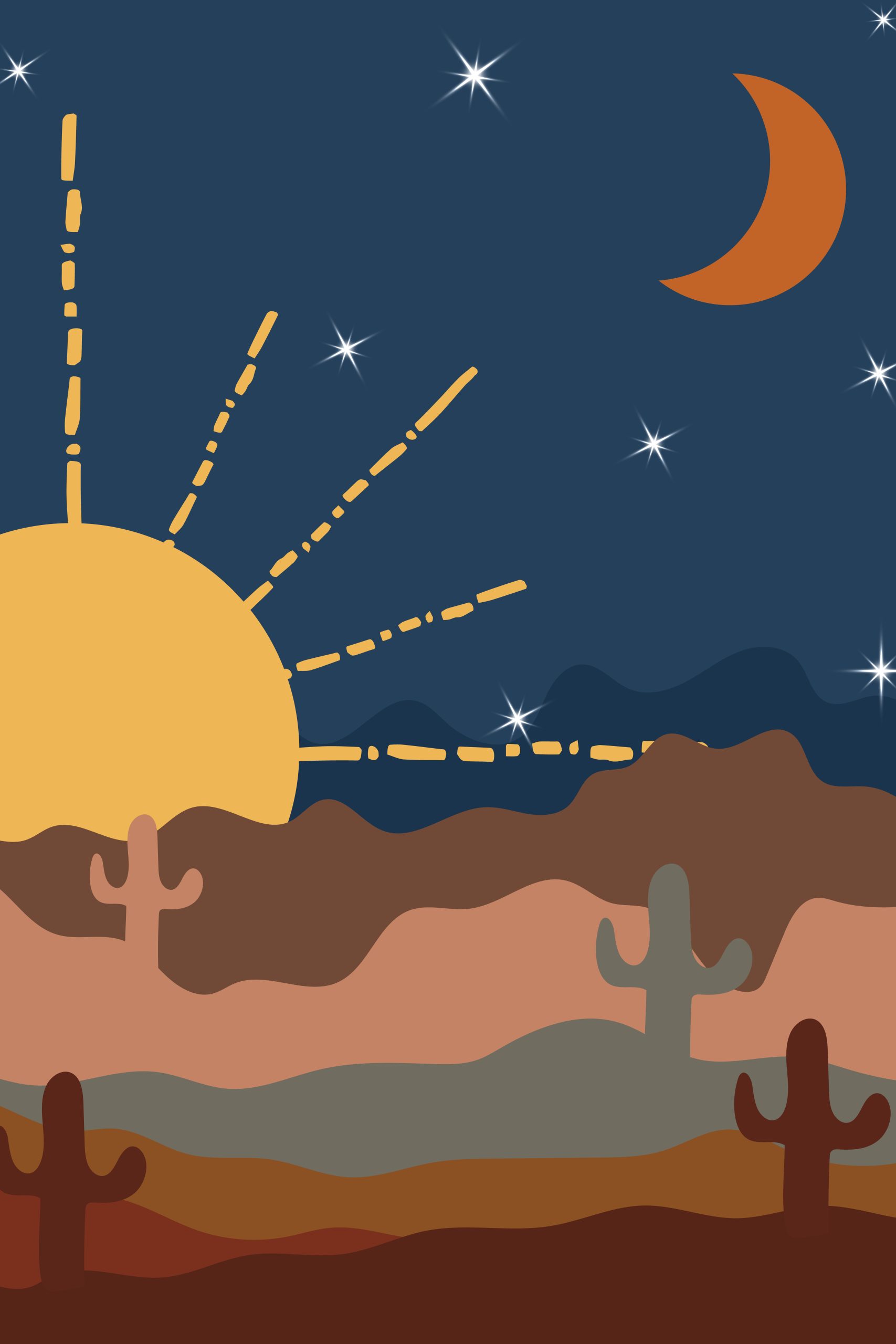 Desert Dusk Wall Art with Sunset and Starry Sky