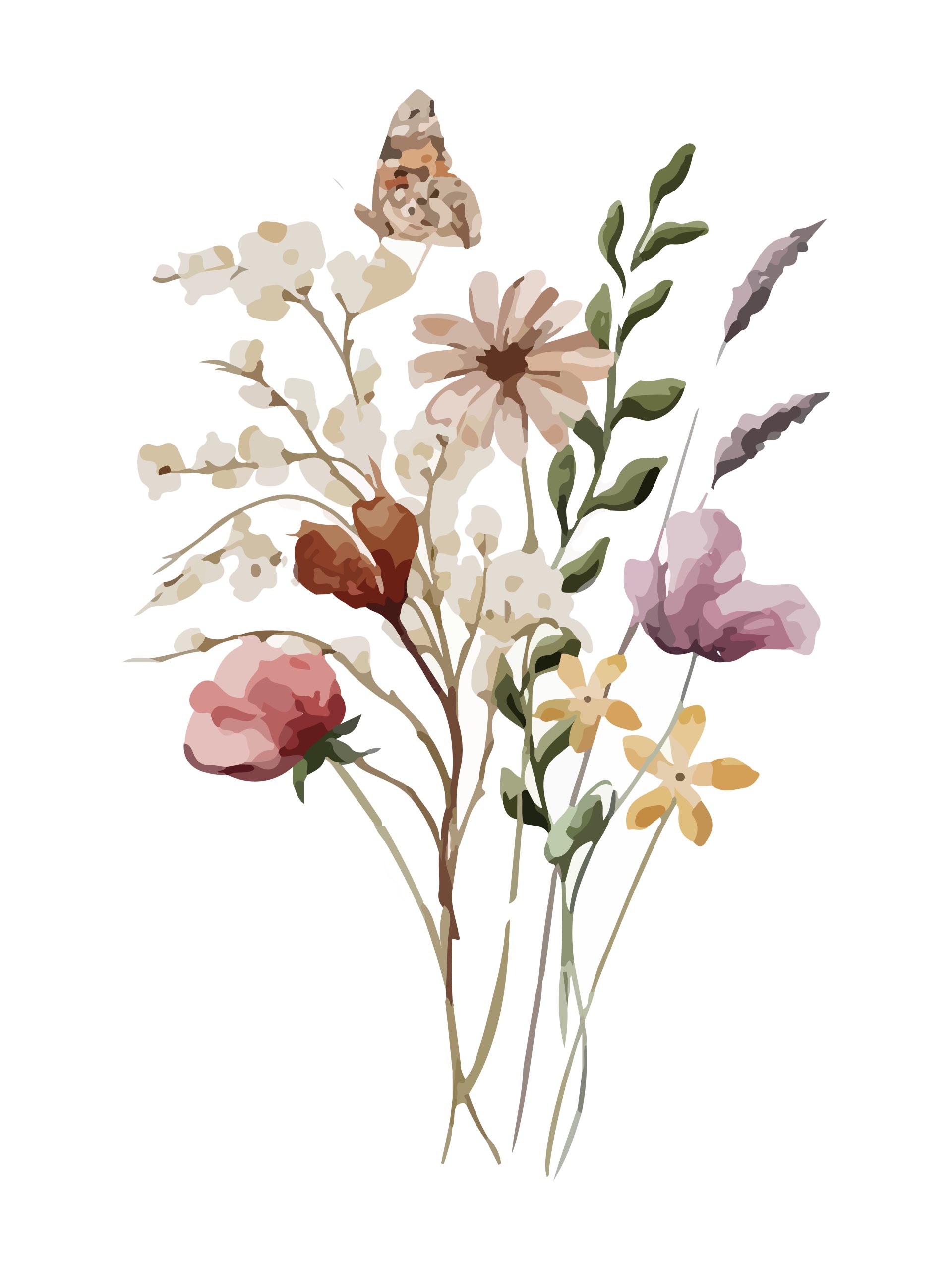 Elegant Boho Floral Botanical Art Print - Digital Download