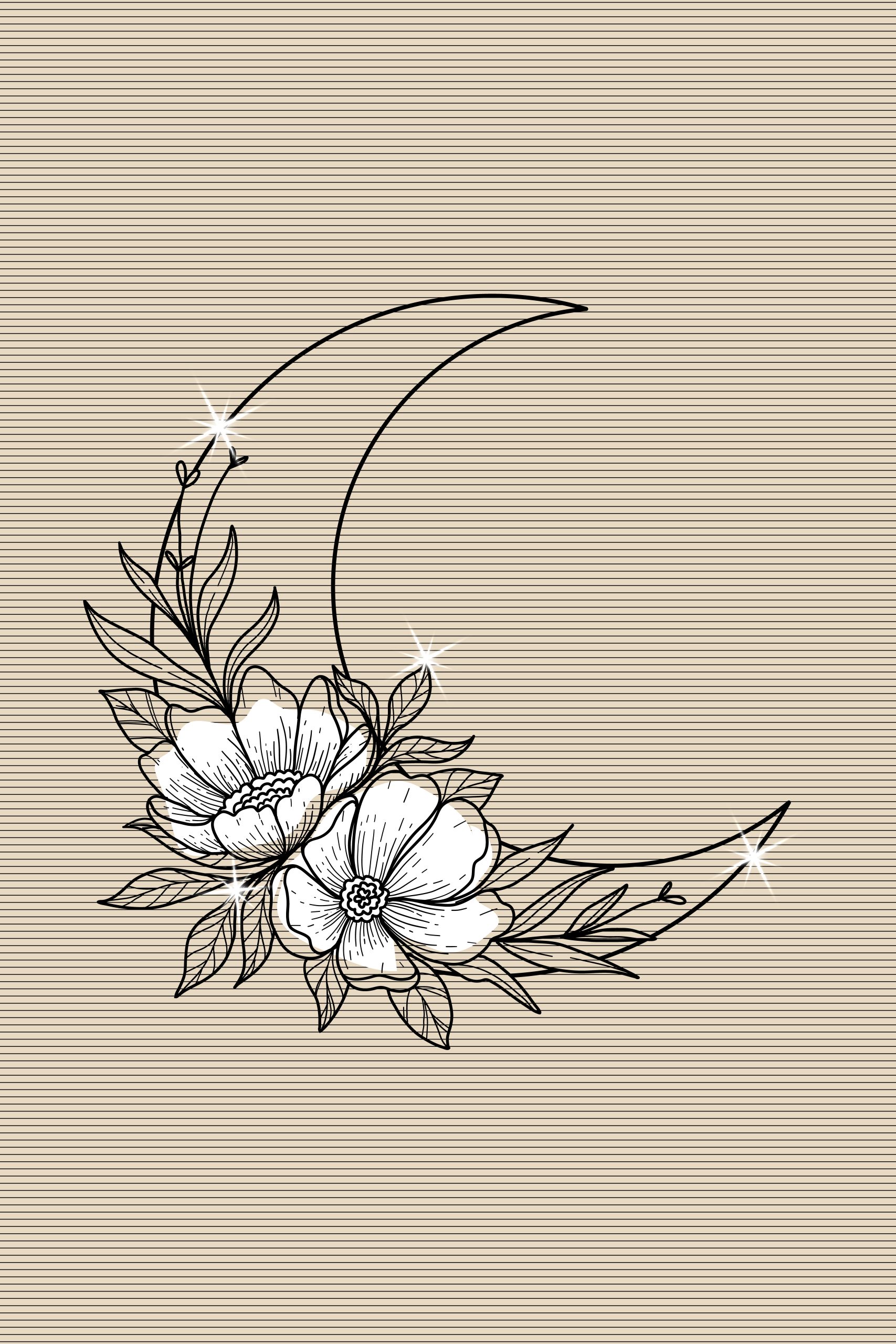 Floral Moon Crescent Boho Art Print - Digital Download