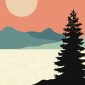 Mountain Sunset Solitude Digital Print with Tree - Peaceful Nature Wall Art