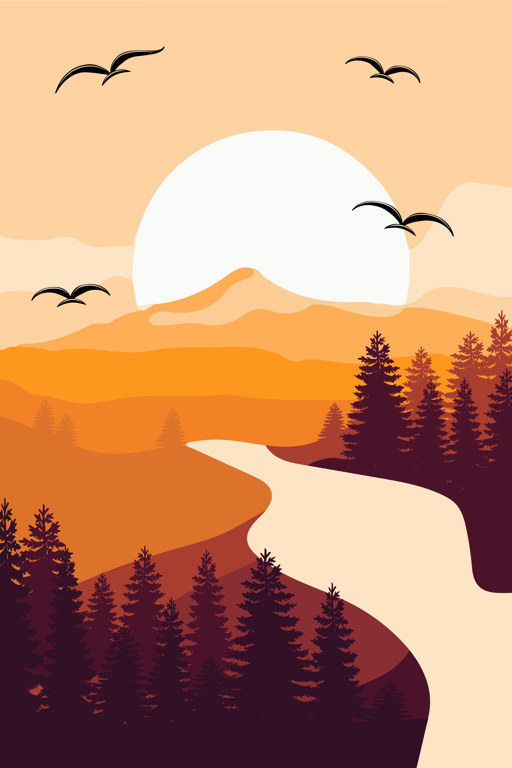 Radiant Sunset Path Landscape Art - Boho Digital Print