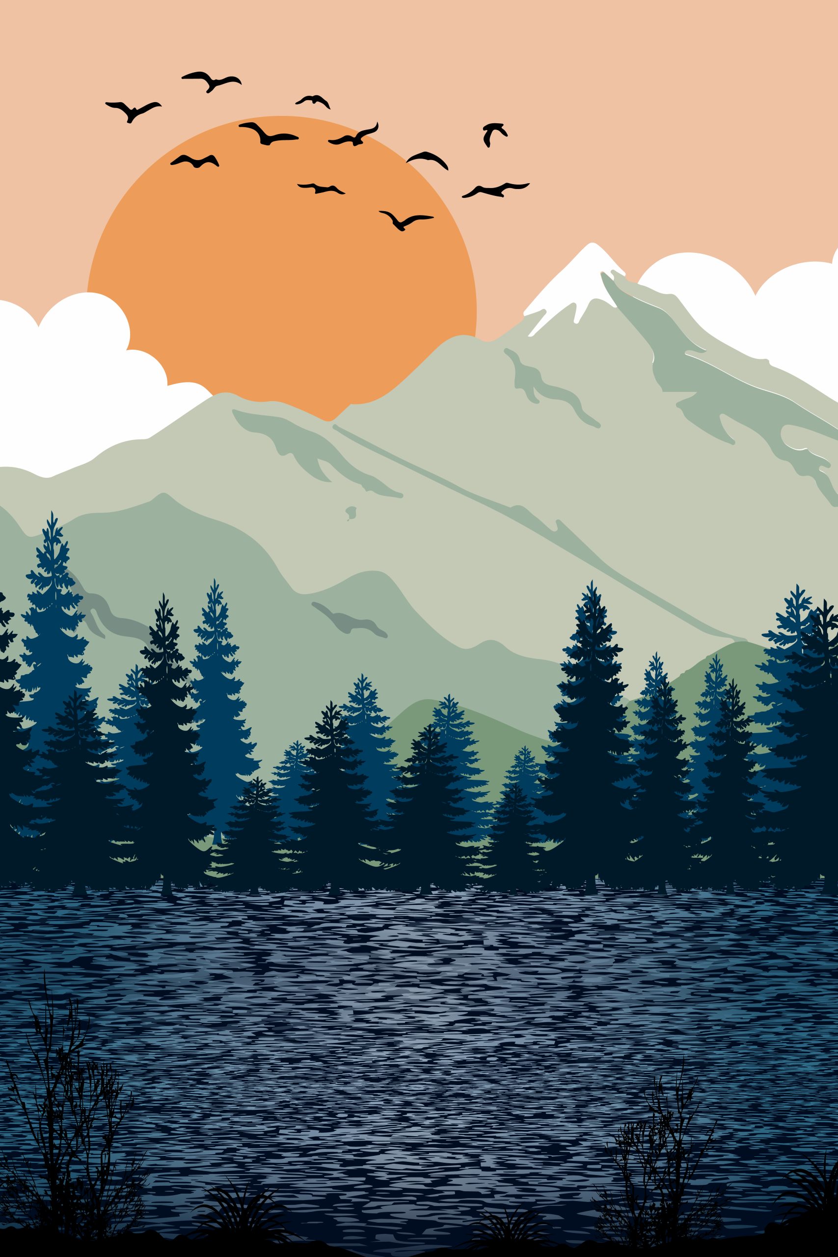 Serene Mountain Sunset Landscape Art - Boho Digital Print