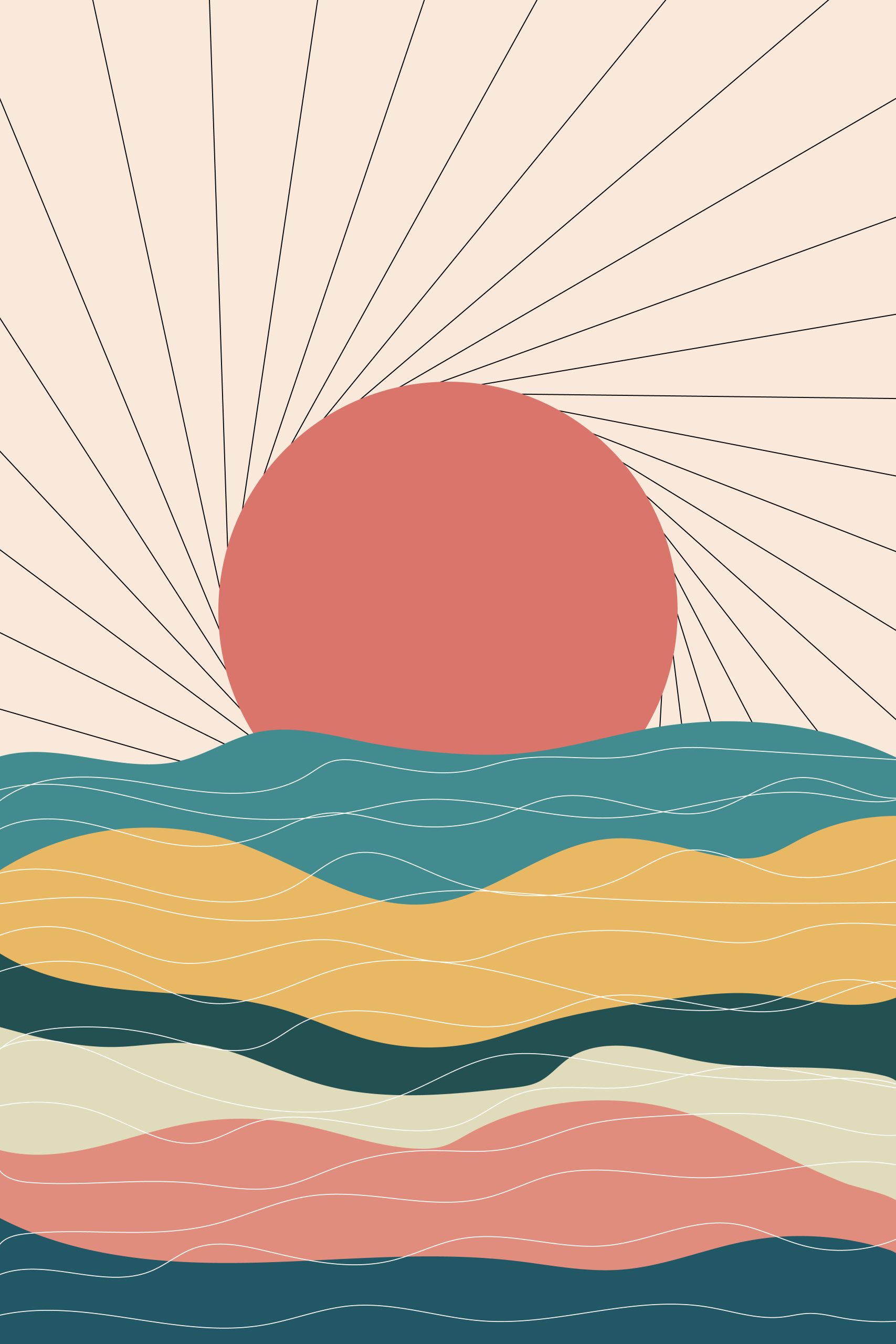 Sundown Waves Art Boho Digital Print