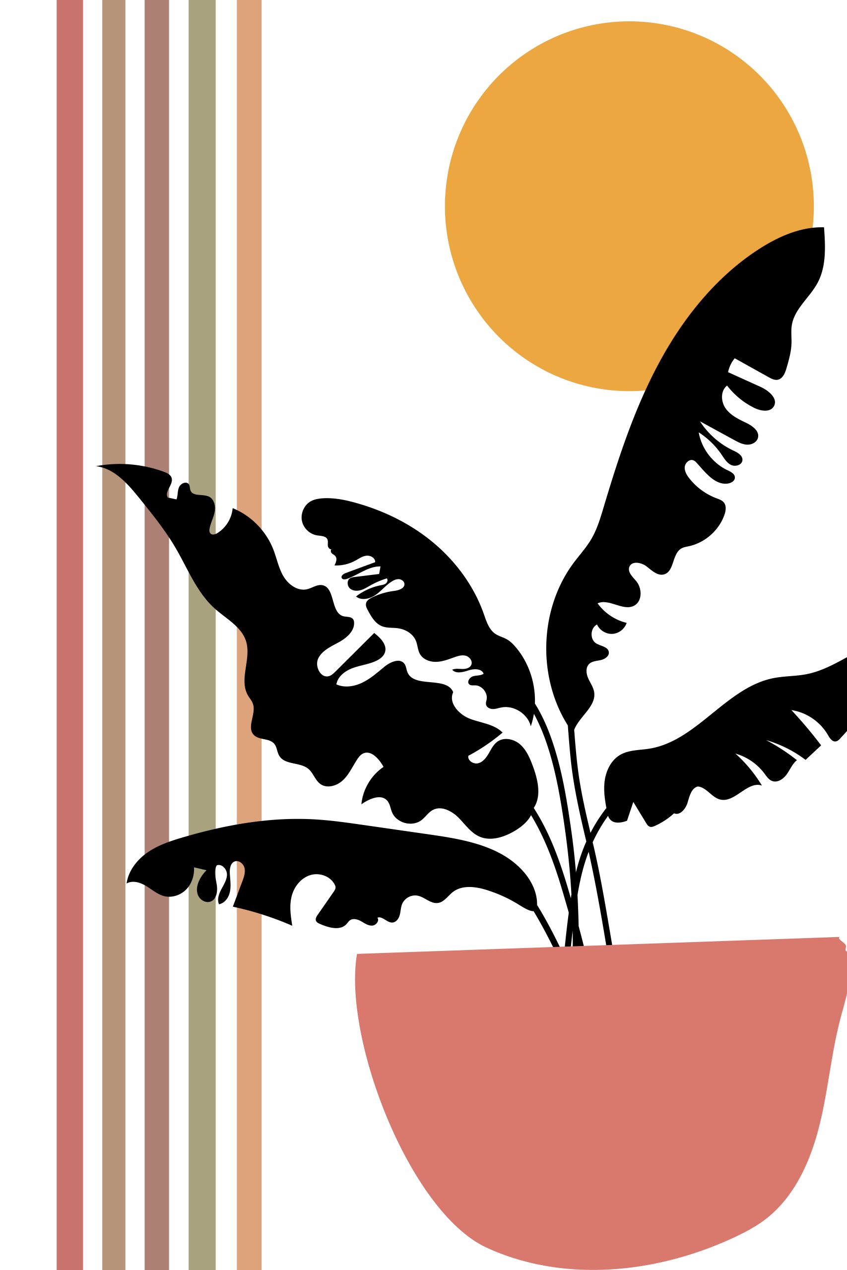 Minimalist Sunset Serenity Plant Boho Art Print